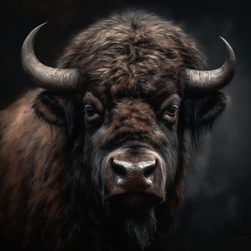Portret van een bison van Bert Nijholt
