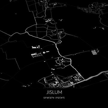 Zwart-witte landkaart van Jislum, Fryslan. van Rezona