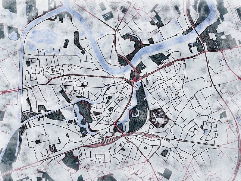 Karte von Dendermonde im stil 'White winter' von Maporia