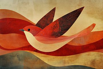 Vliegende Vogel in Warme Abstractie van Eva Lee