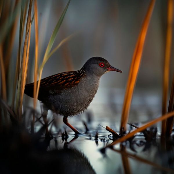 Reed warbler on the water's edge by Poster Art Shop