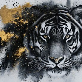 Portrait tiger black and white with gold by Deco item