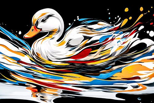 Kleurrijke abstracte eend kunst