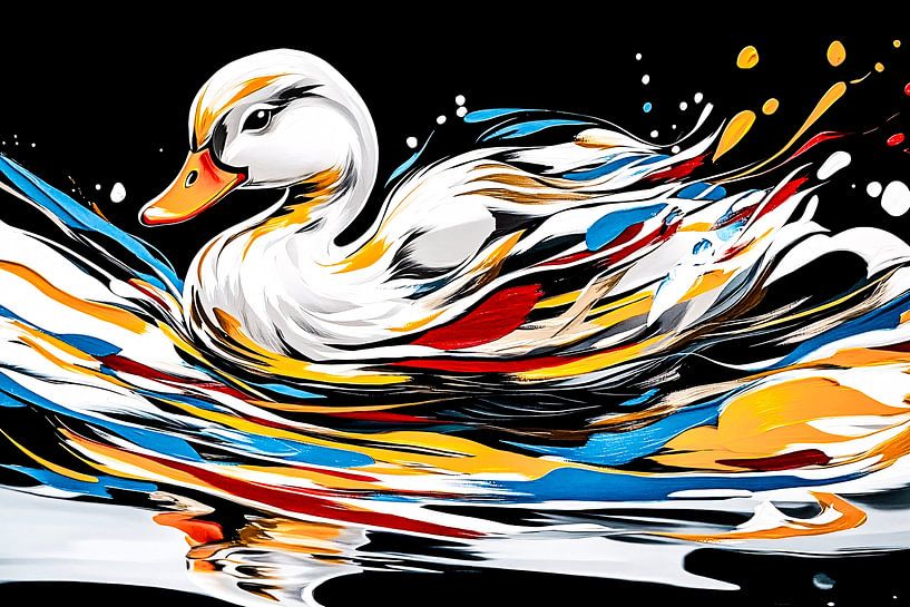 Kleurrijke abstracte eend kunst van Art & Soul Creations