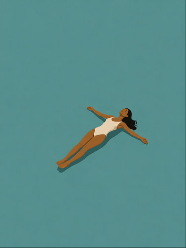 Minimalistische Pool Illustration mit schwimmender Frau in Türkis