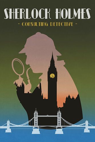 Sherlock Holmes - vintage poster with London landmarks by Roger VDB