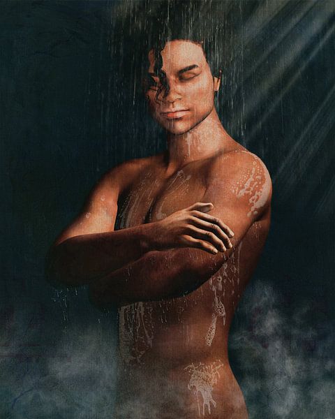 Homme nu prenant une douche par Jan Keteleer