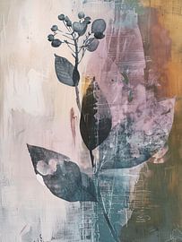 Botanischer Druck im japanischen Stil, Pastellfarben von Japandi Art Studio