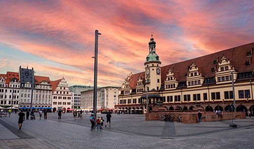 La place du marché de Leipzig avec l'hôtel de ville dans l'est de l'Allemagne