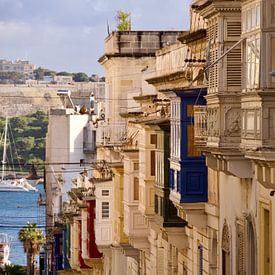 Street with real Maltese balconies in Sliema by Judith van Wijk