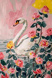 Schwan im Rosengarten von NJ Midnight Studio