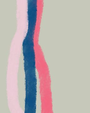 Retro 70s inspired painting with brush strokes stripes in mint, neon pink, cobalt blue, pastel pink by Dina Dankers