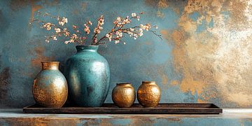 Stilleven in Goud en Turquoise van Studio BB