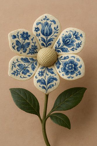 Kunstvolle Blume: Handbemalte Kreation mit Delfter Blauem Design