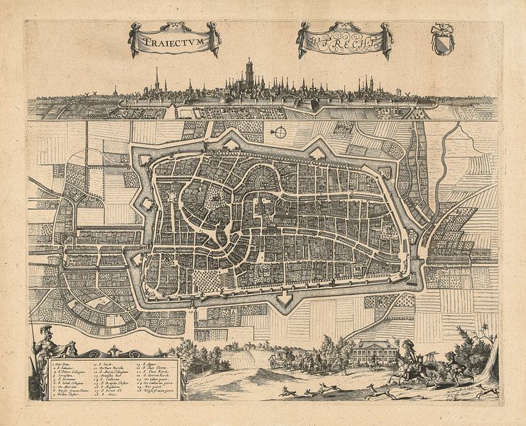 Carte et paysage de la ville d'Utrecht la ville de Dom vers 1657 avec cadre blanc par Gert Hilbink