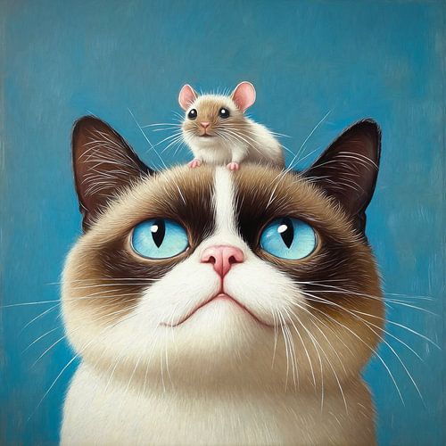 Une souris rusée - un chat grincheux