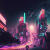 Timelapse in a night city, vaporwave, retro-futurism by Hive Arts Studio