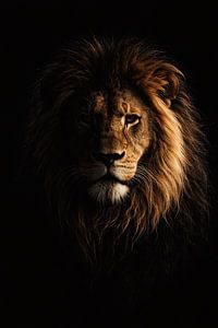 Portrait sombre d'un lion dans la lumière et l'ombre – photographie animalière puissante