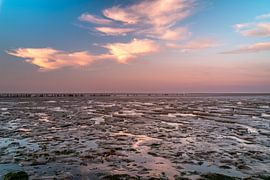 sunset at low tide. Wadden Sea Moddergat by Jeroen van Deel