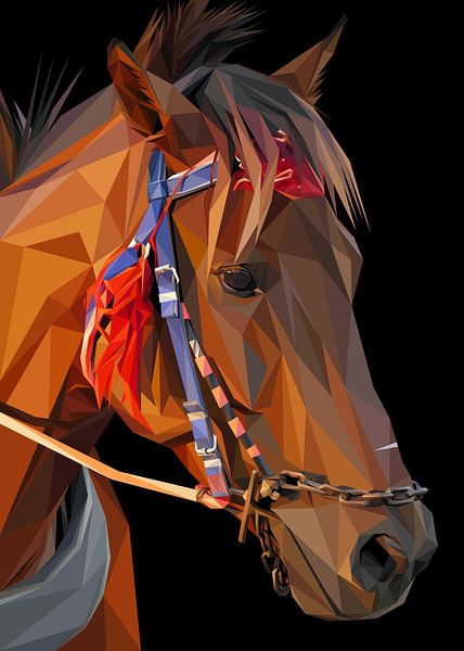 Brown Horse with Red Accessories Abstract Low Poly by Yoga Art 15