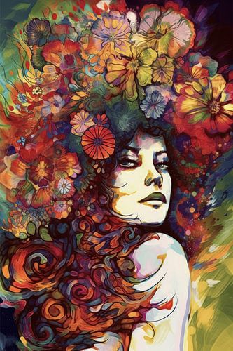 Vrouw met bloemen in het haar