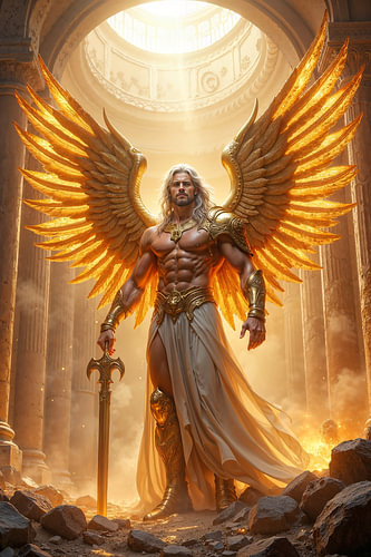Dark Fantasy Gothic Wall Art: AZARIEL - The Archangel in the Ruins of a Temple