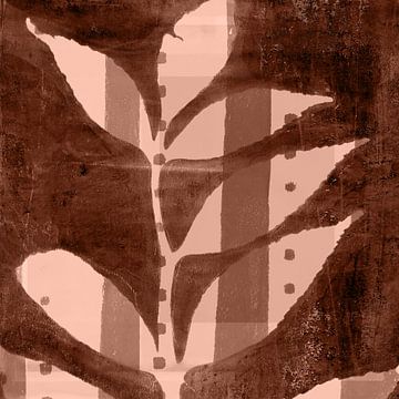 Feuilles et formes abstraites dans un brun rouille chaud. sur Dina Dankers