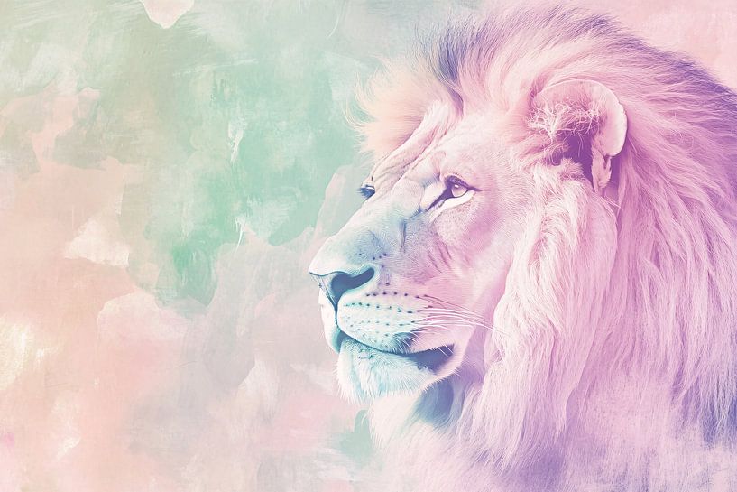 Portrait de lion dans des tons pastel par Imperial Art House