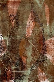 Modern botanical art. Fern leaves and abstract shapes in terracotta, green and white