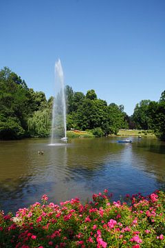 Wiesbade : Teich mit Fontäne im Kurpark van Torsten Krüger