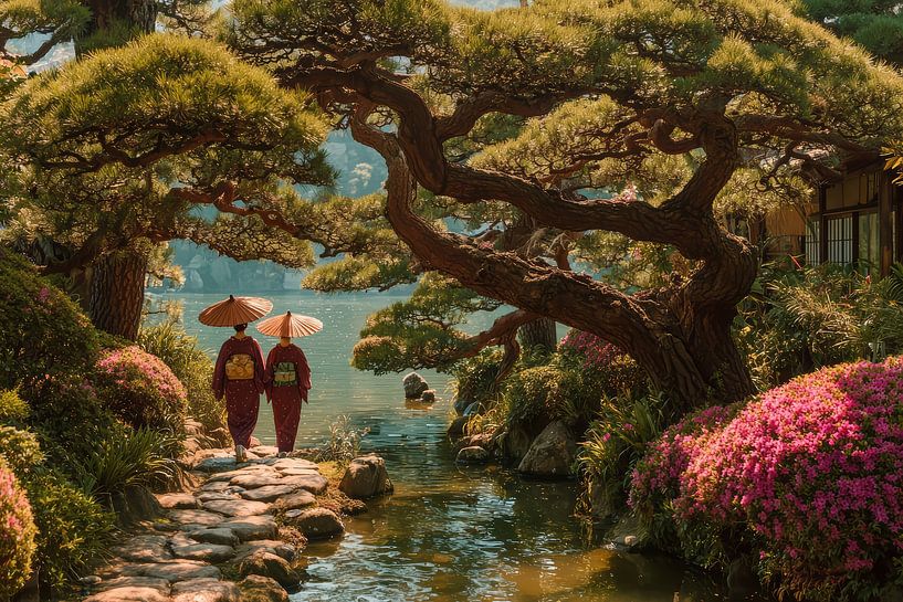 picturesque Japan geisha&#039;s in garden by Egon Zitter
