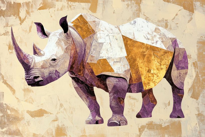 Rhino-Design in Gold und Purpurtoni von Poster Art Shop