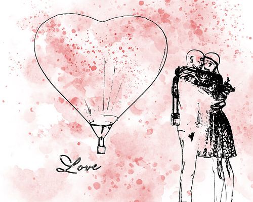 Lovers drawing sketch with color blob