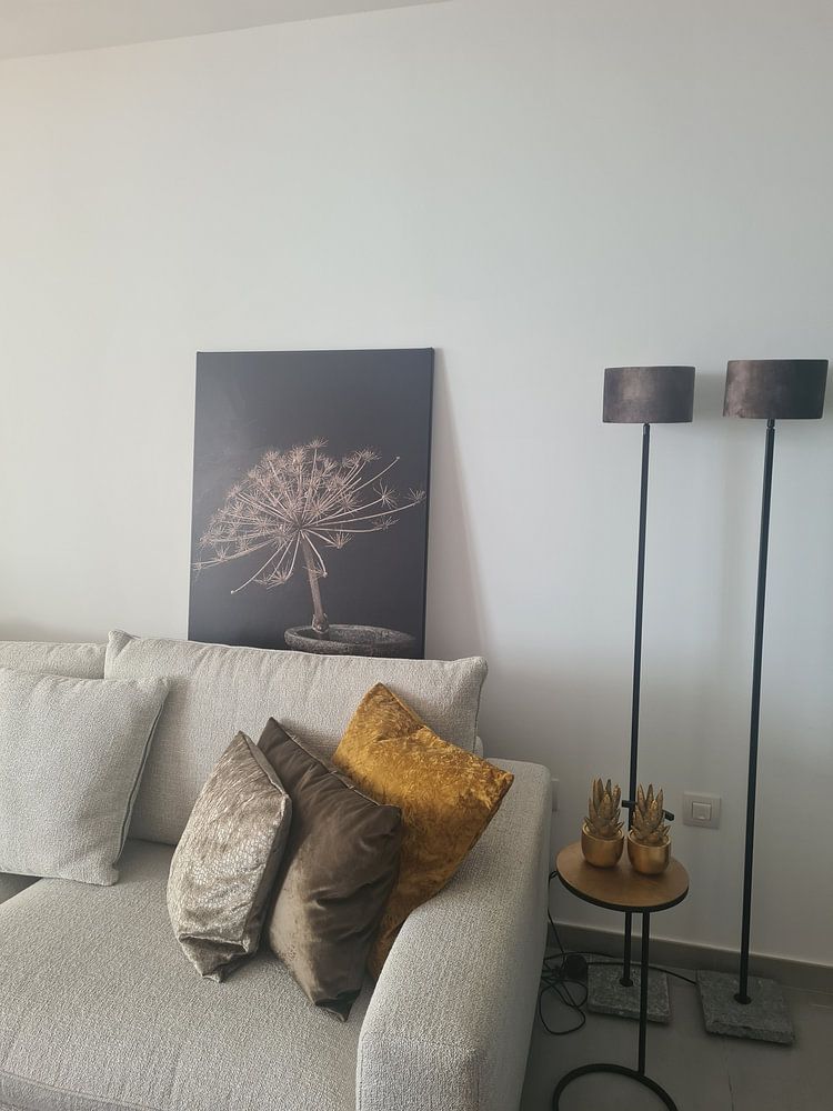 Stilleben mit großer getrockneter Bärenklaue in grauem Steingefäß  von Mayra Fotografie 