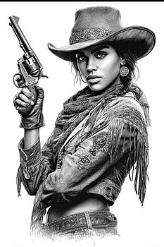 Cowgirl Western Detailed Vintage Line Art
