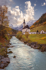 St Sebastian’s Church in Ramsau bei Berchtesgaden in the Bavarian Alps in autumn by Marga Vroom