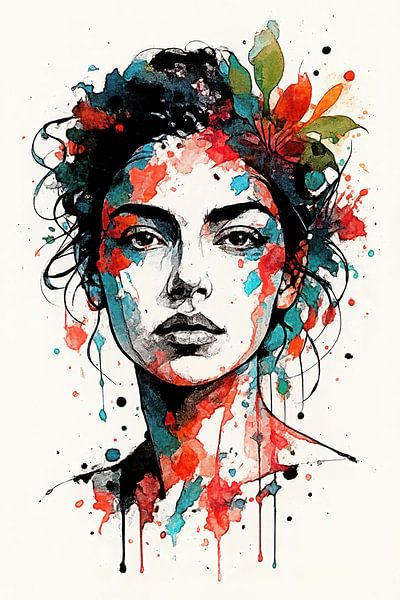 Portrait à l'aquarelle expressive par Marcel van Oene