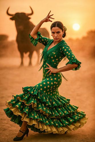 Under the spell of the evening - The green flame by Klaus Tesching - Art-AI