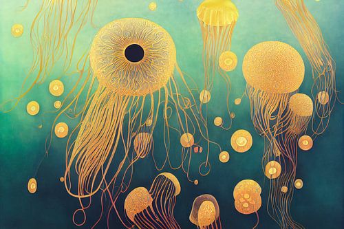 Abstract jellyfish in the style of Gustav Klimt