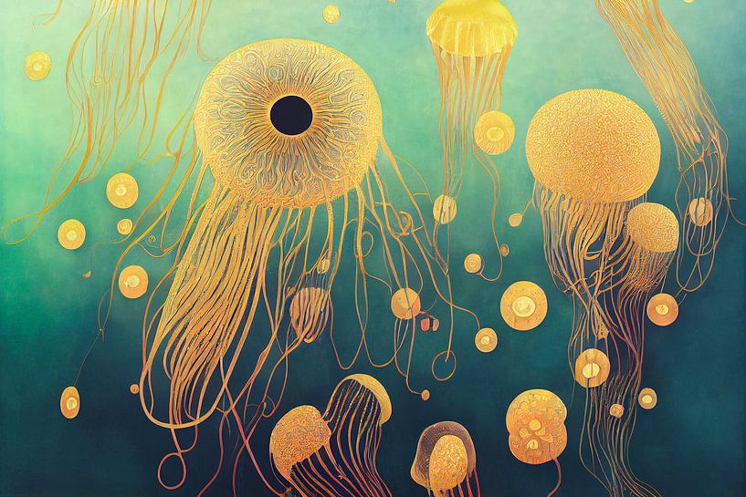Abstract jellyfish in the style of Gustav Klimt by Whale & Sons