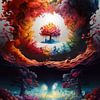 Image surréaliste d'un arbre et d'un monde arc-en-ciel sur Digitale Schilderijen