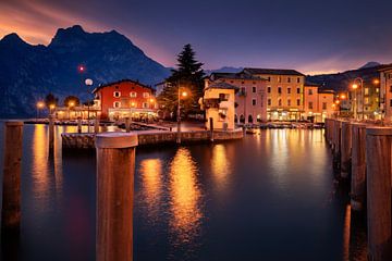 Torbole harbour on Lake Garda in the evening