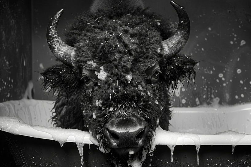 Bison in bathtub - A funny bathroom picture for your toilet by Poster Art Shop