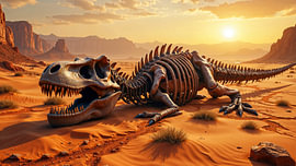 Fantasy Wall Art: KRYPTORAX - The Skeleton of a Tyrannosaurus in the Desert by INFERAURUM
