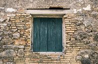 Oude Muur met Blauw Raamkozijn en Verroeste Scharnieren van Art By Dominic thumbnail