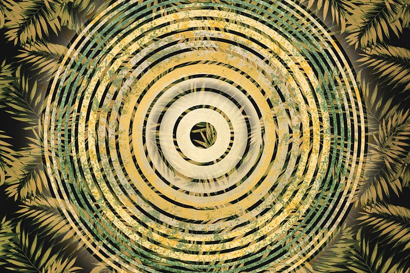Motif circulaire dans des tons naturels avec motif de feuilles par Lisette Rijkers