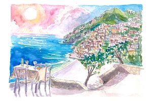 Ongelooflijk café met uitzicht op zee, Positano, Amalfikust en zee van Markus Bleichner