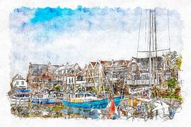 Le port à Ooltgensplaat (art, aquarelle) sur Art by Jeronimo