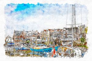 Le port à Ooltgensplaat (art, aquarelle)