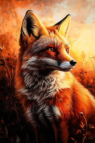 Realistisch vosportret in warme tinten